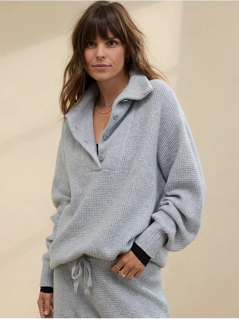 Aerie CozyUp Waffle Button Sweater - Picture 1 of 5